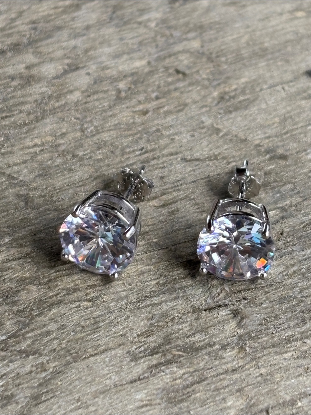 Classic Round-Cut Clear Crystal Stud Earrings in Sterling Silver